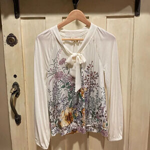 ANTHROPOLOGIE Meadow Rue Long Sleeve Top, Size M, Floral Design